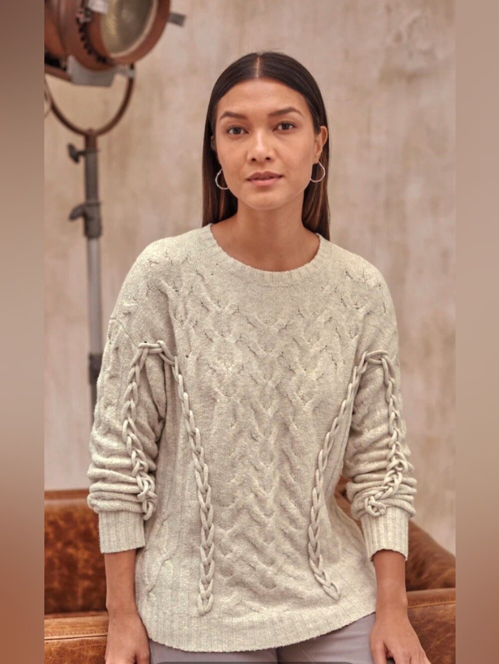 j-jill CABLE KNIT SWEATER brand new LONG SLEEVES crew neck SIZES MEDIUM & SMALL